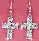 Rhinestone Cross  Earrings Silver