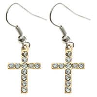 Gold Cross Earrings with Crystal Stones