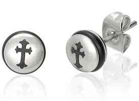 Stainless Steel  Fleur De Lis Cross  Earrings