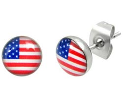 American Flag Earrings, Stud Earrings, Patriotic Earrings