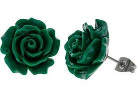 Green Rose Flower Earrings