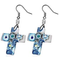 Rose Flower Cross Long Drop Hook Earrings