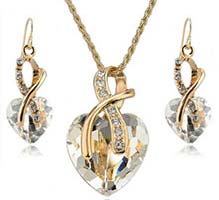 Austrian Crystal Heart Necklace and Earring Set