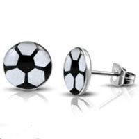 Stainless Steel Soccer Ball Earrings, Soccer Stud Earrings