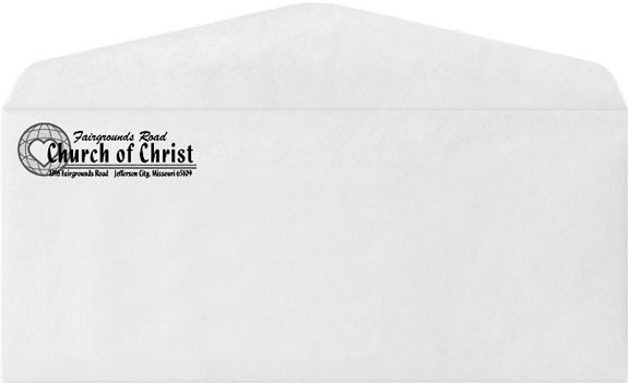 Custom printed, #10 business sized, white envelopes, printed with black ink 