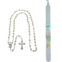 Baptism Candle and Rosary Set