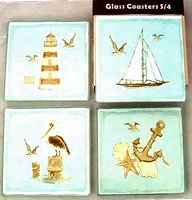 Sea Shore Nautical Glass Coaster Set 4