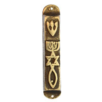 Mezuzah, Brass Christian Fish & Star of David