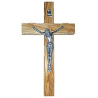 10 Inch Olive Wood Crucifix Pewter Corpus