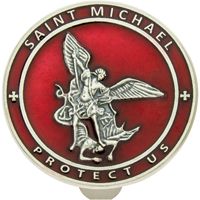 St. Micheal's Red Enamel Protect Us Visor Clip