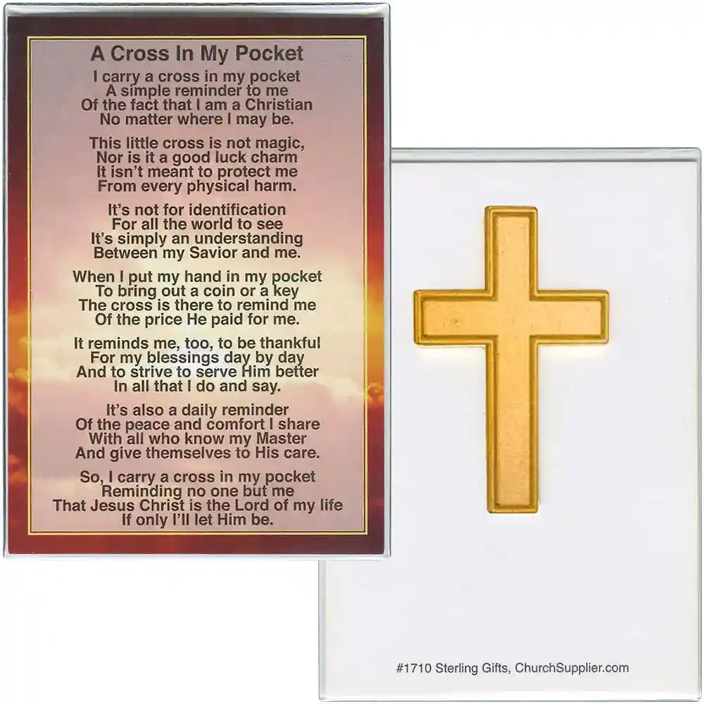 Gold Metal Pocket Cross and Cross in My Pocket Card - Front and Back