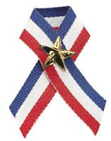 Gold Star Pin & Red, White, Blue Ribbon - USA Pin