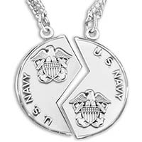 Sterling Silver Navy Mizpah Medal Necklace