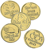  Golden Bible Coins Plastic (Pkg of 144)