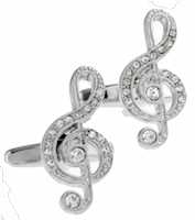 Silver Rhinestones Music Cufflinks 