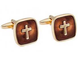 Brown and Gold Cross Cufflinks 