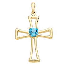 14Kt Gold Genuine Swiss Blue Topaz Cross Pendant