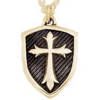 14Kt Gold Cross Necklace On Shield