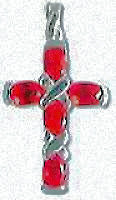 Sterling Silver Cross Necklace Red CZ Stones