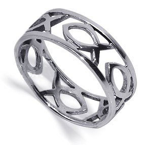 Sterling Silver Open Ichthus Fish Band