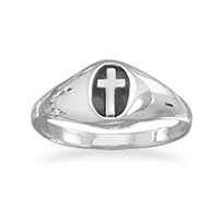 Woman's Sterling Silver Oval Cross Ring - Size 7