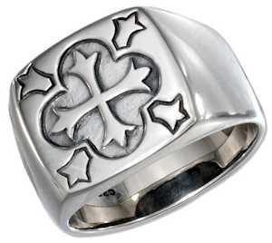 Mens Sterling Silver Cross Square Ring