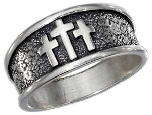 Sterling Silver Antiqued Triple Cross Ring