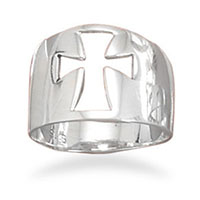 Sterling Silver Wide Flared Cross Ring