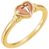 10K Yellow & Rose Gold Heart Cross Ring - Cross and Heart Ring