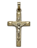 Crucifix 14kt Gold Necklace Beveled Edge
