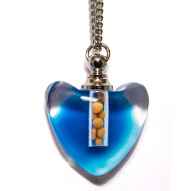 Blue Glass Heart Pendant Necklace with Mustard Seeds - Faith Necklace