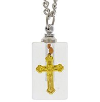Gold Crucifix Mustard Seed Glass Necklace Faith