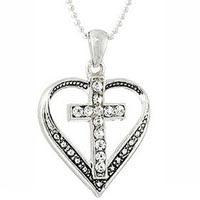 Heart Cross Necklace with Crystal Accents