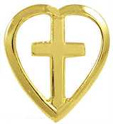 Gold Heart with Cross White Background  Lapel Pin