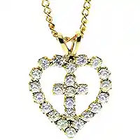 Gold Heart and Cross Pendant Necklace with Rhinestone Accents