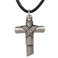 Pewter Wrapped Cross Necklace on Leather Cord