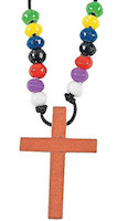 Wooden Cross Faith Beads Necklace