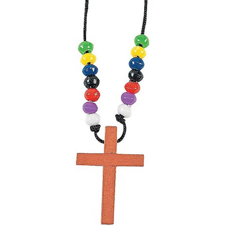 Wooden Cross Faith Beads Necklace FX