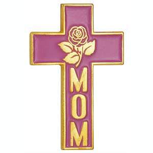 Mom Cross Pin With Rose Pink