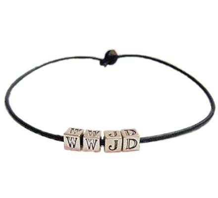 WWJD Silver Blocks Jesus Bracelet Corded