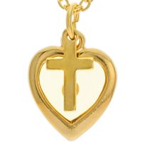 Gold Heart Cross Necklace, Mustard Seed Necklace