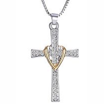 Large Rhinestone Cross & Heart Necklace