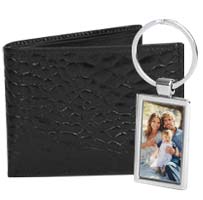 Mens Black Crocodile Leather Wallet Gift Set