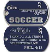 Blue Stainless Steel Dog Tag Soccer Necklace - Phil 4:13