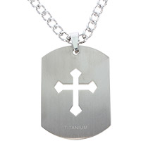 Mens Cross Dog Tag Necklace, Titanium Dog Tag with Cross Cutout