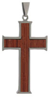 Stainless Steel and Wood Cross Necklace