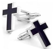 Silver and Black Cross Cufflinks 