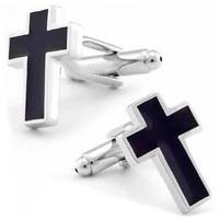 Silver and Black Cross Cufflinks 