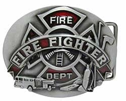 Fire Fighter Belt Buckle With Red Enamel