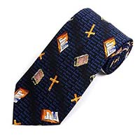 Navy Blue Tie with Crosses & Bibles - Christian Ties